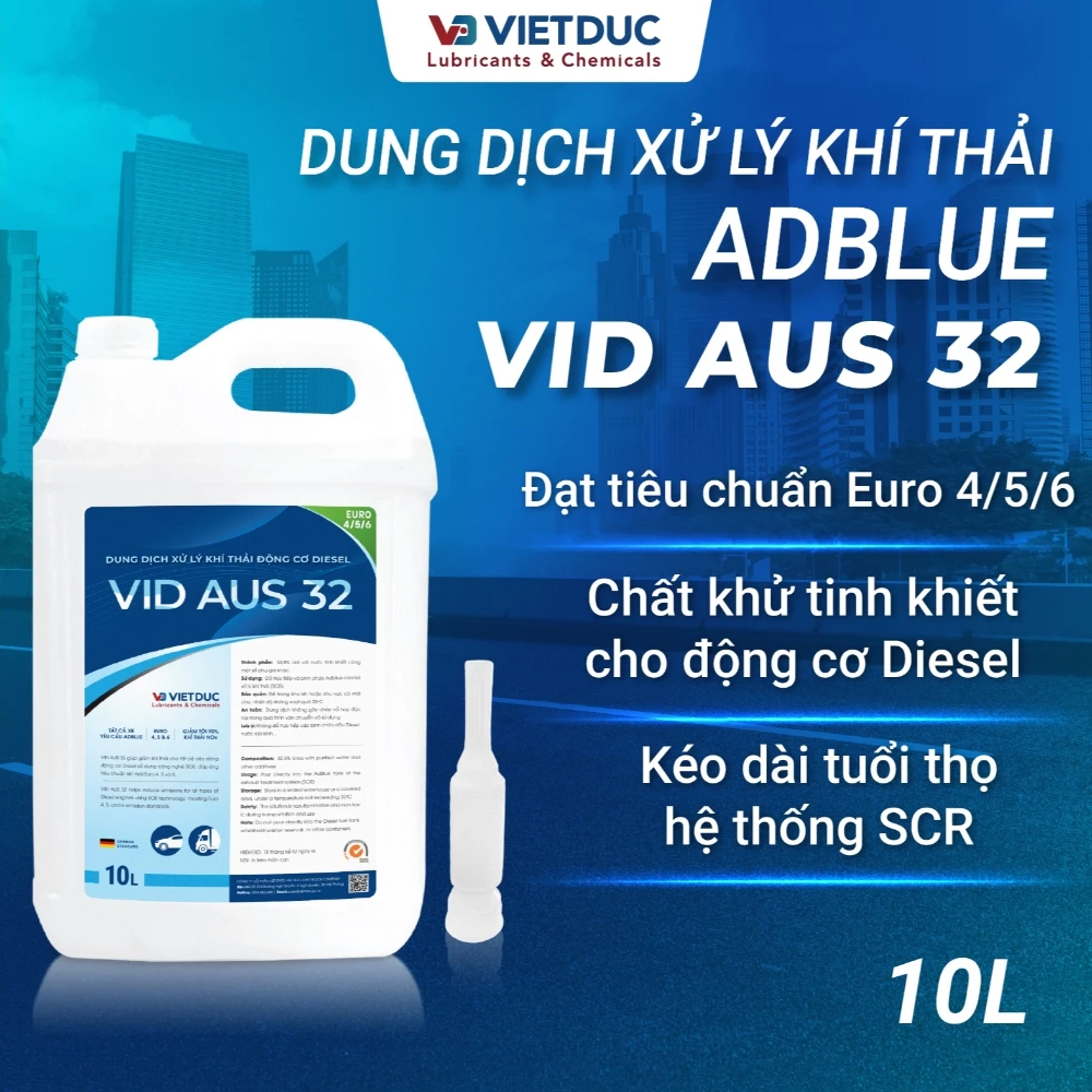 Dung Dịch Xử Lý Khí Thải Động Cơ Diesel VID AUS 32 / AdBlue / Nước Urea / DEF Can 10L/20L - Sẵn vòi
