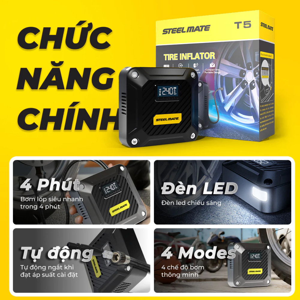 Bơm Xe Ô Tô Mini STEELMATE T5
