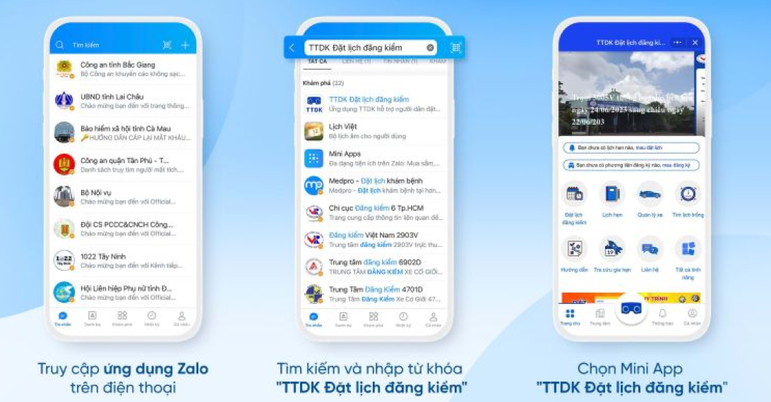 đặt lịch đăng kiểm qua app zalo