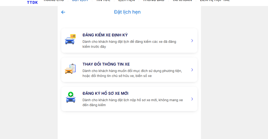 đặt lịch đăng kiểm app ttdk