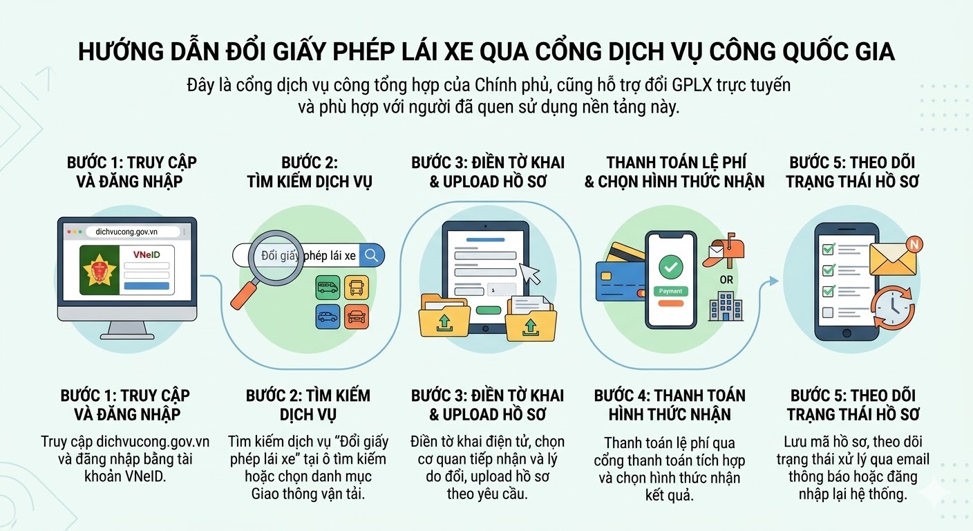 hướng dẫn đổi giấy phép lái xe online qua dịch vụ công