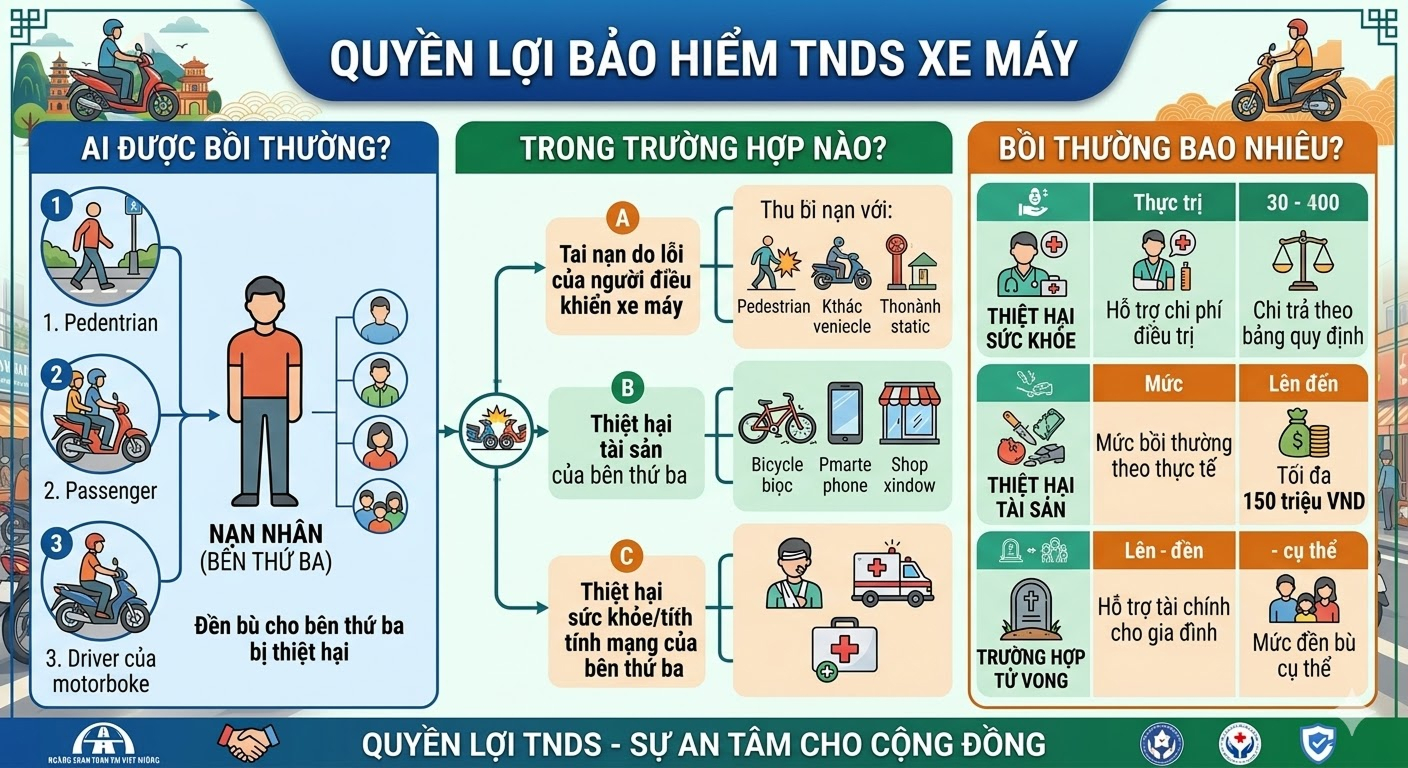 quyền lợi bảo hiểm dân sự xe máy