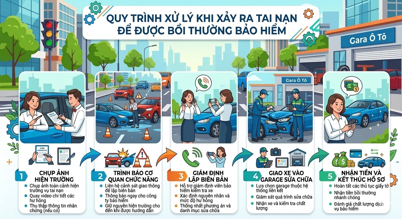 quy trình xử lý khi tai nạn để bồi thường bảo hiểm